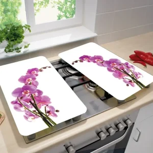 Szklane płyty ochronne ORCHID FLOWER na kuchenkę – 2 sztuki, WENKO Bezpieczne zakupy