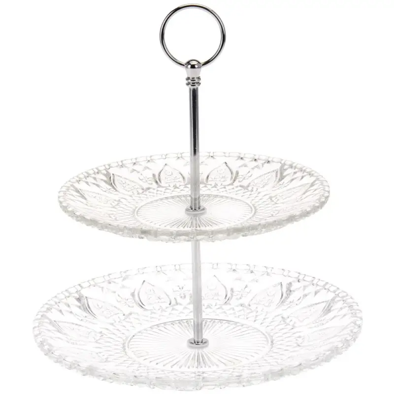 Wyjątkowa oferta Okrągła patera na ciasta, torty, owoce - 2-poziomy, szklana