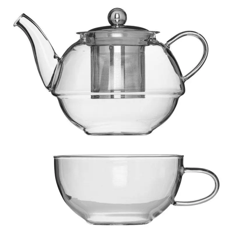 Dzbanek do herbaty szklany z filiżanką, 600 ml + 400 ml Łatwy zwrot