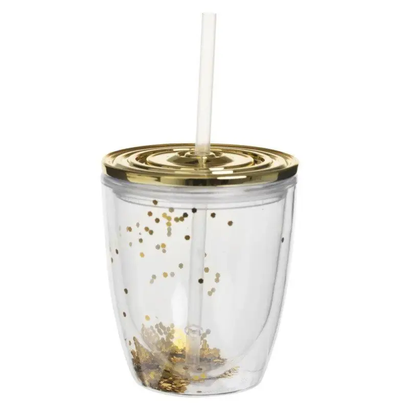 Kubek z pokrywką i słomką STRAW GOLD, Ø 13 cm Wyjątkowa oferta