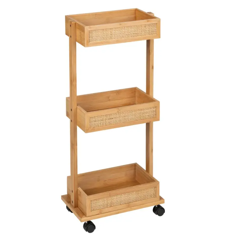 Premium Regał łazienkowy ALLEGRE BAMBOO, mobilny, 3 półki, WENKO
