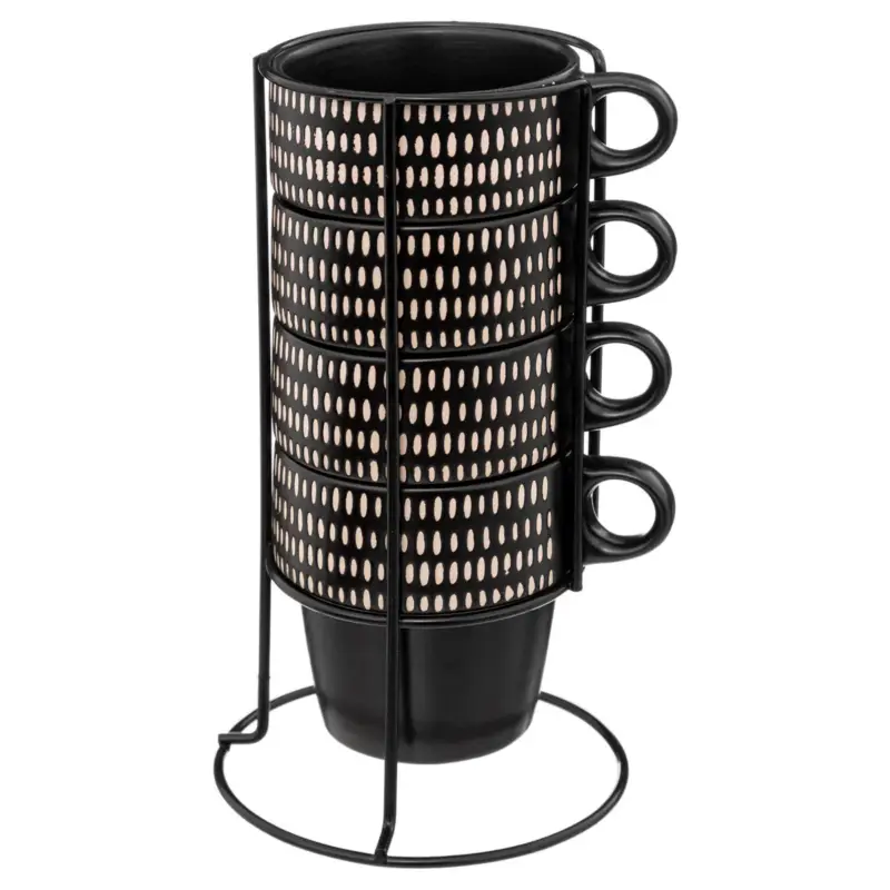 Oferta limitowana Zestaw 4 ceramicznych filiżanek na stojaku ETHNIKA, 250 ml