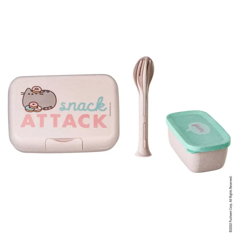 Pudełko śniadaniowe + zestaw sztućców, CANDY READY, KOTEK PUSHEEN SNACK ATTACK, 3 elementy, KOZIOL Nie przegap