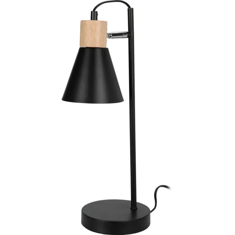 Bezpieczne zakupy Lampka na biurko loftowa, drewno i metal, Ø 14 x 44 cm
