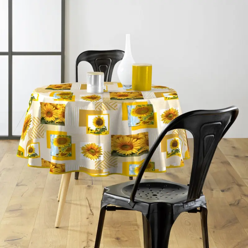 Łatwy zwrot Okrągły obrus w słoneczniki SUNFLOWER, Ø 160 cm, tworzywo sztuczne