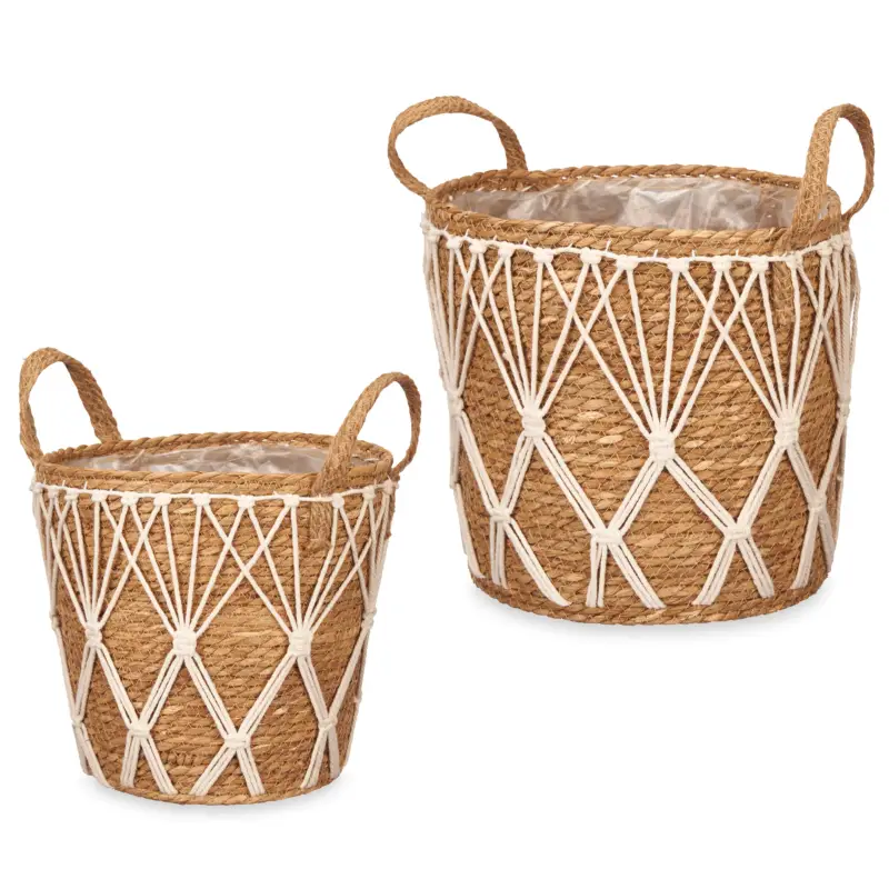 Tani Osłonki na doniczki boho MACRAME, z uchwytami, 2 sztuki