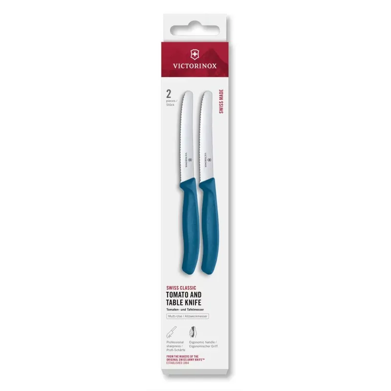 Kup online Zestaw noży SWISS CLASSIC 11 cm, zestaw 2 szt., ząbkowane, Niebieski, Plastikowy, Victorinox