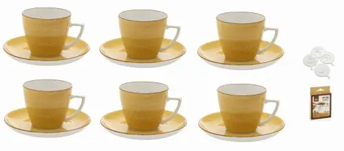 LUBIANA KOLORY ZIEMI komplet 6 filiżanek ze spodkiem żółty 350 ml / 17,5 cm + dekorator Bezpieczne zakupy
