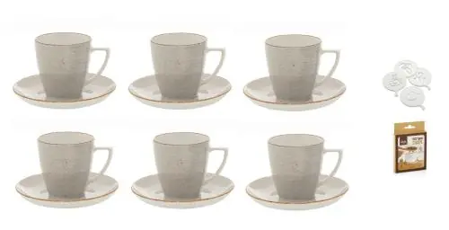 LUBIANA KOLORY ZIEMI komplet 6 filiżanek ze spodkiem siwy 200 ml / 14 cm + dekorator Łatwy zwrot