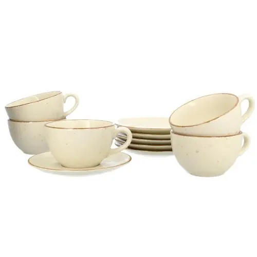 Obniżka ceny LUBIANA ART Kolory Ziemi Komplet 6 filiżanek ze spodkiem 280 ml / 16 cm Aida kremowy