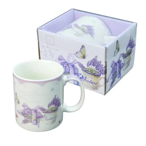 Kup teraz Livello Kubek porcelanowy JUMBO 670 ml do herbaty duży z uchem lawenda