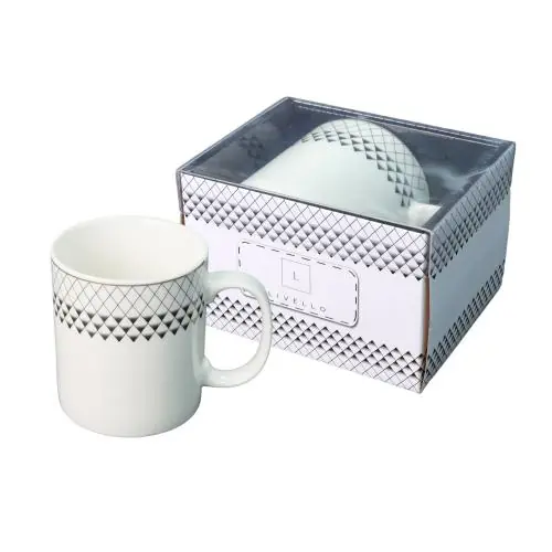 Livello Kubek porcelanowy JUMBO 670 ml do herbaty duży romby złoty pasek Tylko dziś