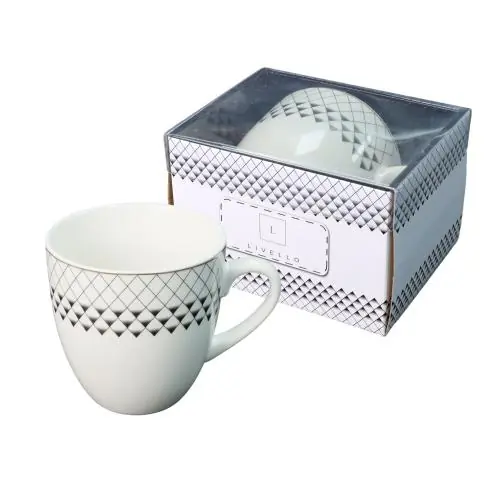Livello Kubek porcelanowy MEGA 1000ml do herbaty duży romby złoty pasek Darmowy zwrot
