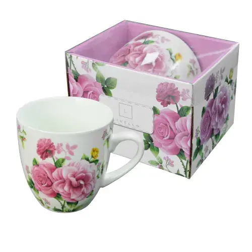 Livello Kubek porcelanowy MEGA 1000ml do herbaty duży z uchem piwonie Zamów dziś