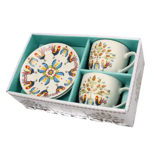 Zestaw 2x filiżanka porcelanowa 250ml ze spodkiem 14 cm folklor łowicki Hit sprzedaży