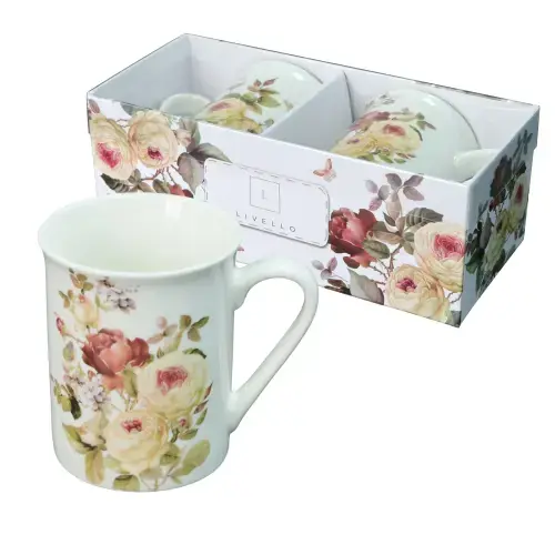Zestaw 2 x kubek porcelanowy ozdobne pudełko 350 ml Livello róża herbaciana Sprawdź teraz