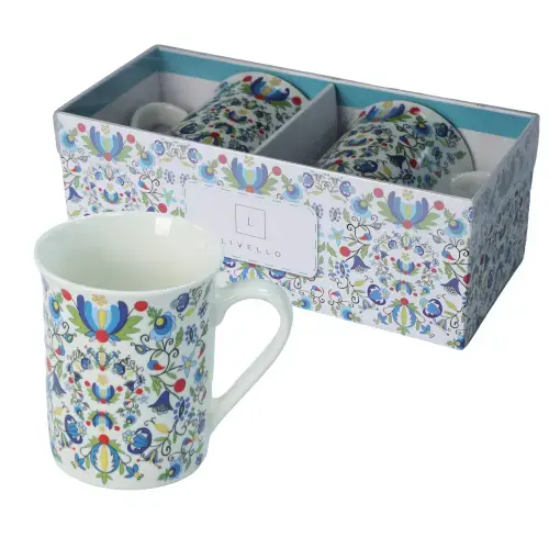 Super okazja Zestaw 2x kubek porcelanowy ozdobne pudełko 350ml Livello folklor kaszubski