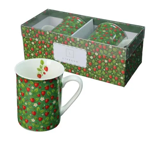 Darmowa dostawa Zestaw 2 x kubek porcelanowy do kawy na prezent 350 ml Livello truskawki