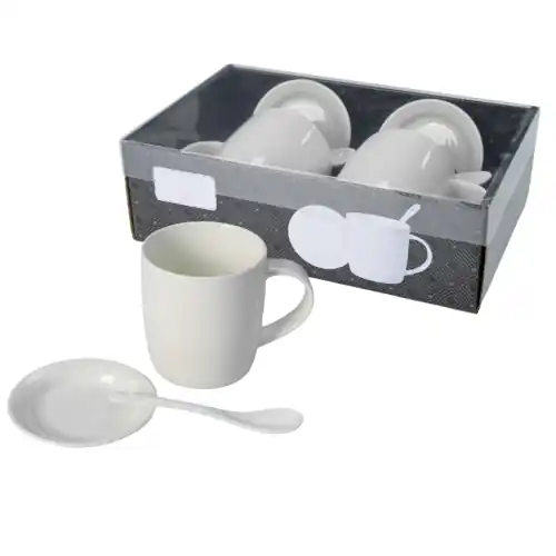 Zestaw 2 x kubek porcelanowy prezent 340 ml Livello spodek łyżeczka biały Bezpieczna płatność