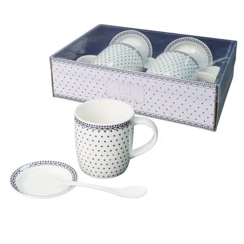 Kup online Zestaw 2 x kubek porcelanowy prezent 340 ml Livello spodek łyżeczka kropki