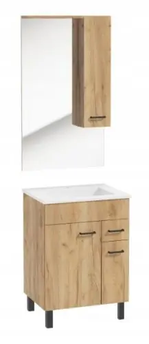 Szafka z umywalką i lustrem 60 cm dąb craft złoty Mea Tani
