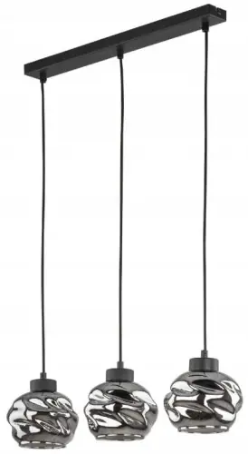 Lampa sufitowa wisząca 90cm Czarna z 3 szklanymi grafitowymi kloszami Ekspresowa dostawa