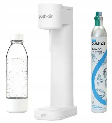 Dafi PushAir Saturator z nabojem CO2 + butelka 0,7l Biało-srebrny Tani