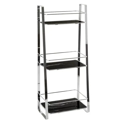 Ostatnie sztuki Regał łazienkowy metalowy trzy poziomy chrom czarny marmur 65cm