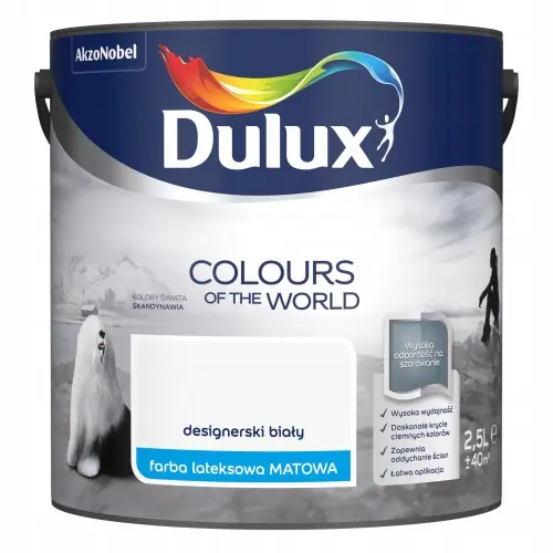 Nie przegap Dulux Kolory Świata farba lateksowa ścienna Designerski Biały mat 2,5L