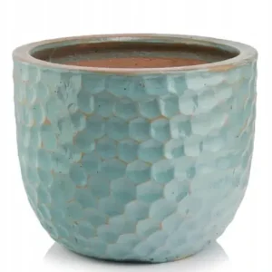 Doniczka ceramiczna osłonka okrągła Vintage turkusowa 28 cm Bezpieczne zakupy