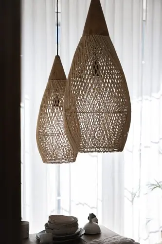 Rattanowy klosz z drewnem teakowym - L - CONE I Bally Hands Łatwy zwrot
