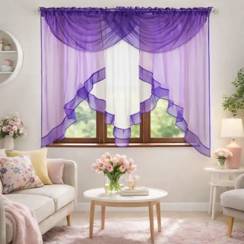 Firana woalowa z lambrekinem fioletowo-biała 400x160cm VIOLETTE Bestseller