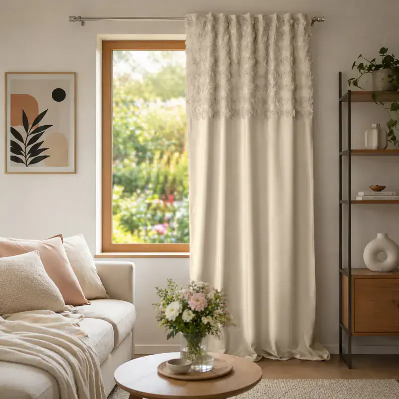 Rabat Zasłona welurowa orzechowa zdobiona różami 3D na taśmie 130x250cm ROSIVELA