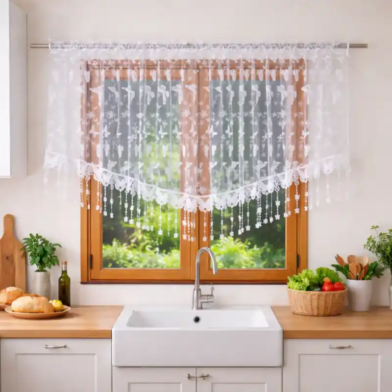 Firana markizeta w haftowane motyle zdobiona gipiurą na taśmie 300x130cm PAPILLA Premium