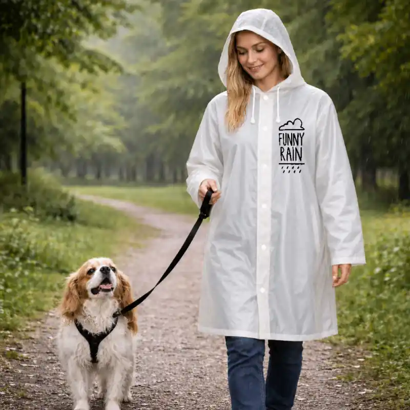 Płaszcz przeciwdeszczowy z kapturem biały jamnik FUNNY RAIN Dodaj do koszyka