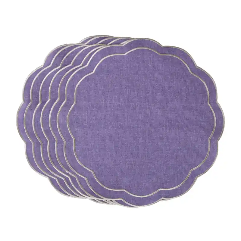 Obniżka ceny HAFTOWANE PODKŁADKI PURPLE PETALI - 6 SZT. - ⌀ 38.5 CM - ROSEBERRY HOME