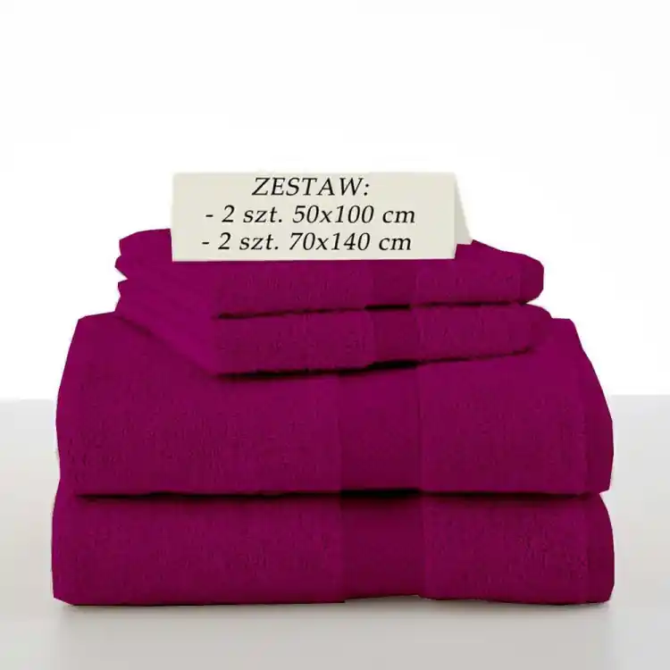 Komplet 4 ręczników kąpielowych Piruu 2x 70x140 i 2 x 50x100 bawełniane frotte fioletowe Oferta limitowana