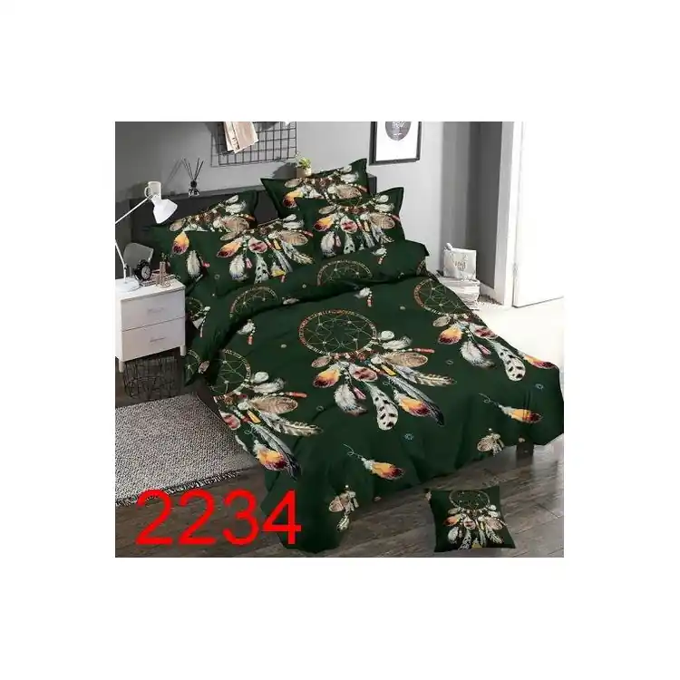Cena promocyjna Pościel 140x200 bawełna satynowa 3D Cotton World gruba 2 części 2234 zielona łapacze snów
