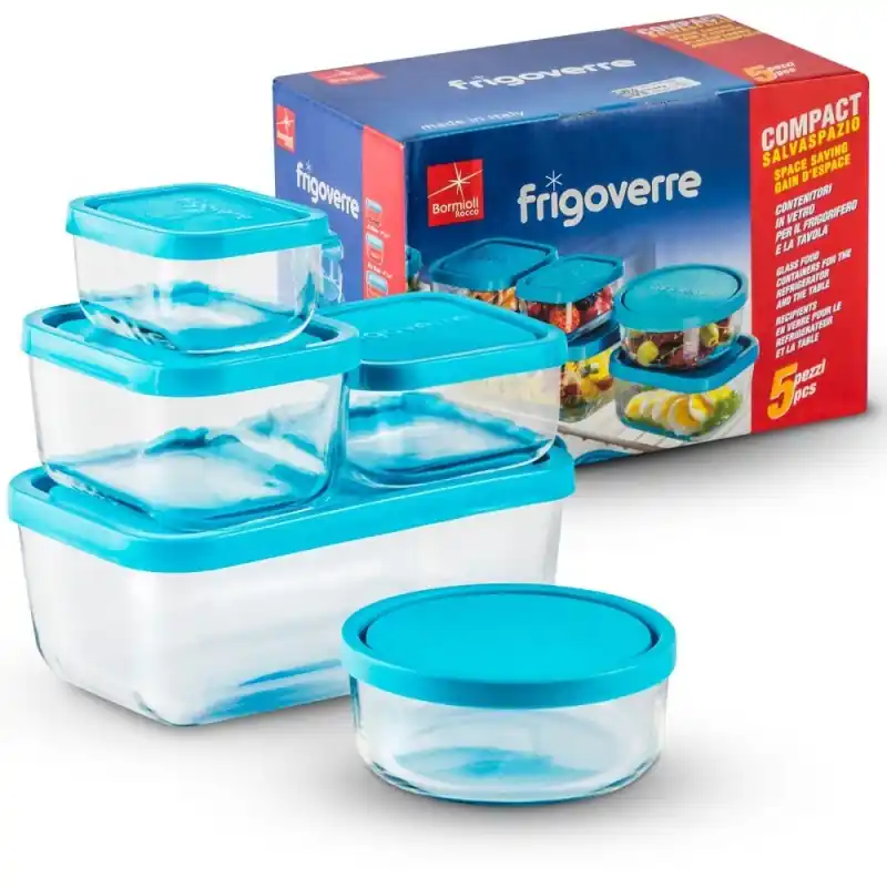 Zamów dziś Pojemniki szklane zestaw 5 sztuk lunchbox Bormiolli Rocco Frigoverre żaroodporne hermetyczne