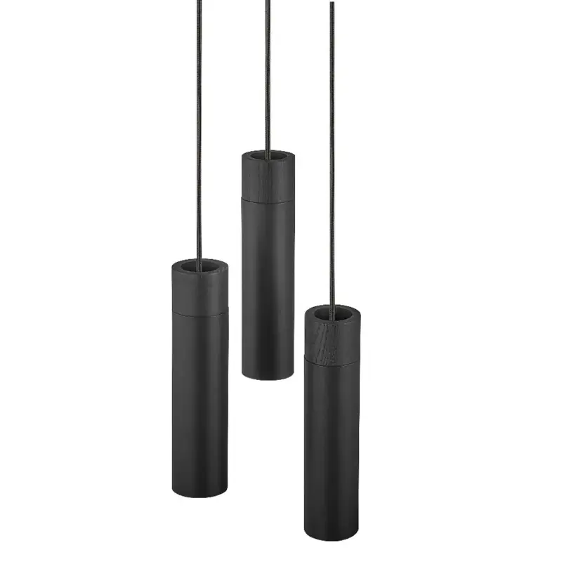 Wysoka jakość Lampa wisząca Tilo x3 czarna z drewnianym pierścieniem