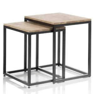 Zestaw dwóch stolików kawowych Gatima z drewna dębowego 50x40 / 45x37 Niska cena