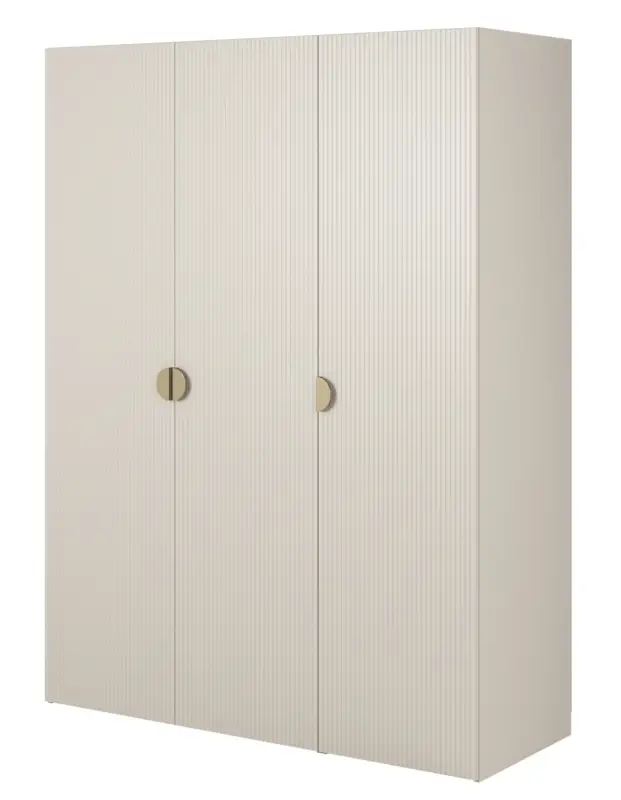 Szafa trzydrzwiowa Moonir z drążkiem, półkami i kontenerkiem 150 cm Szary beż Premium