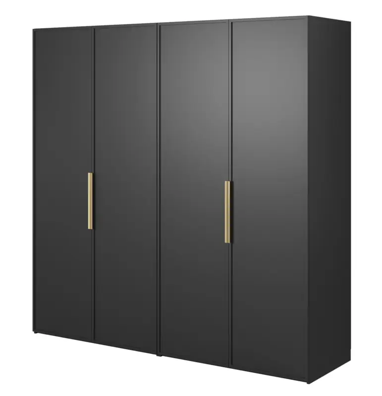 Szafa czterodrzwiowa Frame z drążkiem i półkami 200 cm Czarna Łatwy zwrot