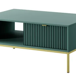 Oferta Ława kawowa Vellore 104x68 cm zielona z ryflowanym frontem, złotymi uchwytami i stelażem