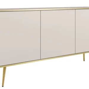 Komoda trzydrzwiowa Glinte 160 cm beżowa ze złotymi nogami Tani
