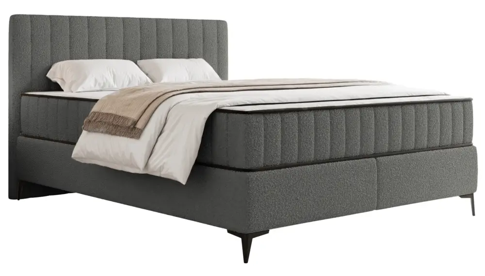 Łóżko kontynentalne 180x200 cm Mufasso z pojemnikiem ciemnoszare boucle Oferta limitowana