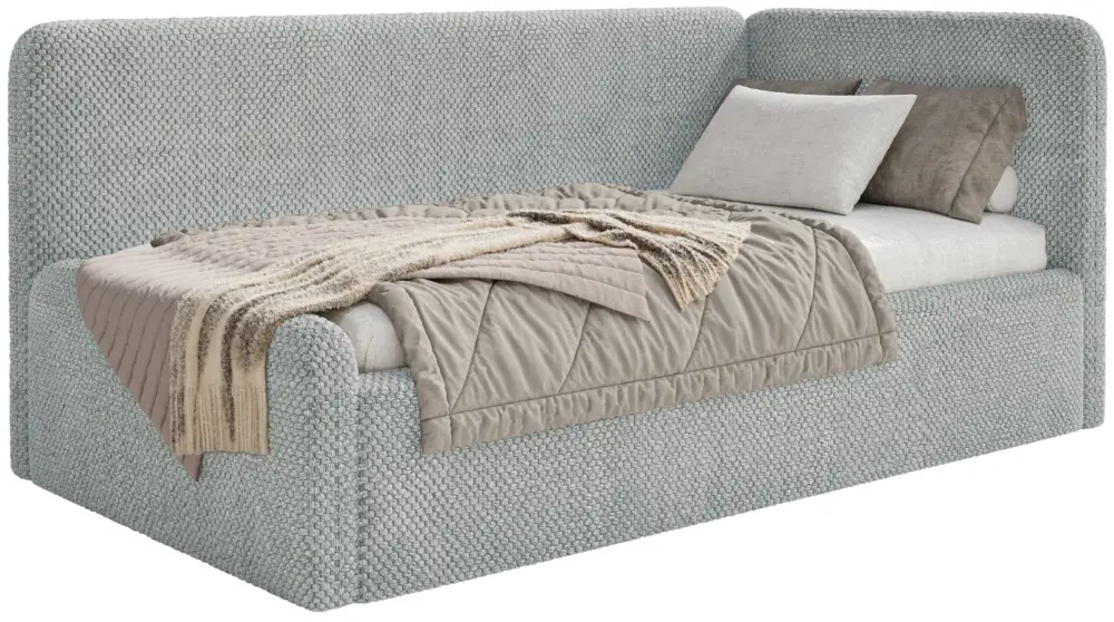 Wyjątkowa oferta Łóżko młodzieżowe 90x200 cm Fanklo prawostronne z pojemnikiem szare plusz hydrofobowy