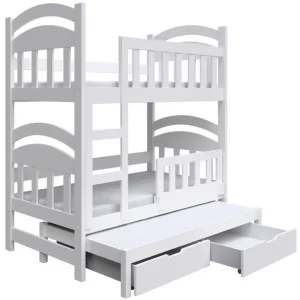 Łóżko piętrowe 75x180 cm Dopio trzyosobowe z materacami i szufladami biały Oferta limitowana