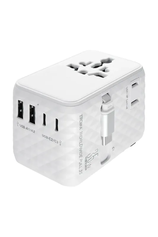 Sprawdź teraz Troika Adapter podróżny ze zintegrowanym kablem USB-C 8 x 6 cmTRTRA35/WH