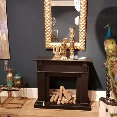 Atrapa kominka z drewna w kolorze czarnym w stylu Art Deco Nowość